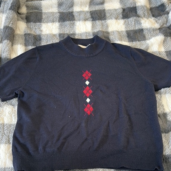 traditions Tops - Vintage Traditions Navy Argyle Knit Top |Size 16| Preppy Short Sleeve Sweater |